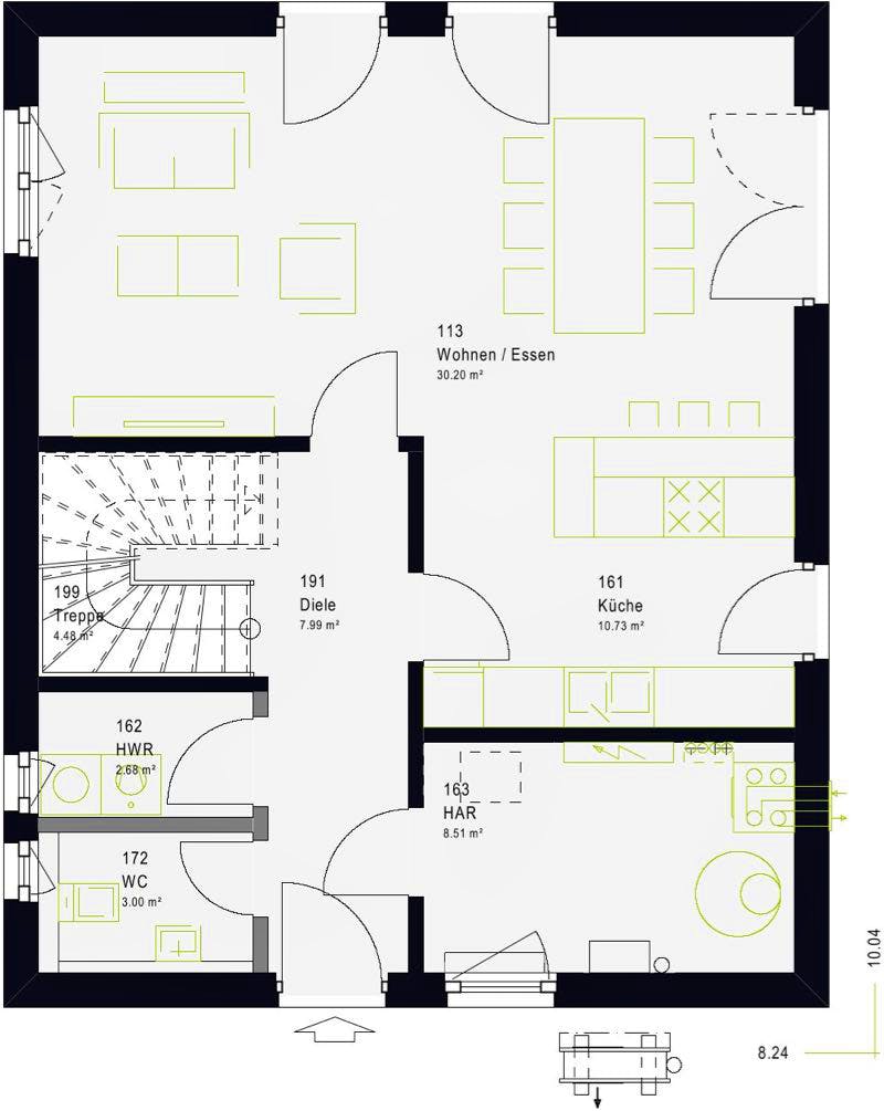 Fertighaus LifeStyle 13.01 S von massa haus Ausbauhaus ab 131999€, Satteldach-Klassiker Grundriss 1