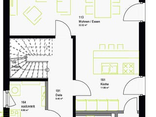 Fertighaus LifeStyle 13.07 S von massa haus Ausbauhaus ab 130999€, Satteldach-Klassiker Grundriss 1