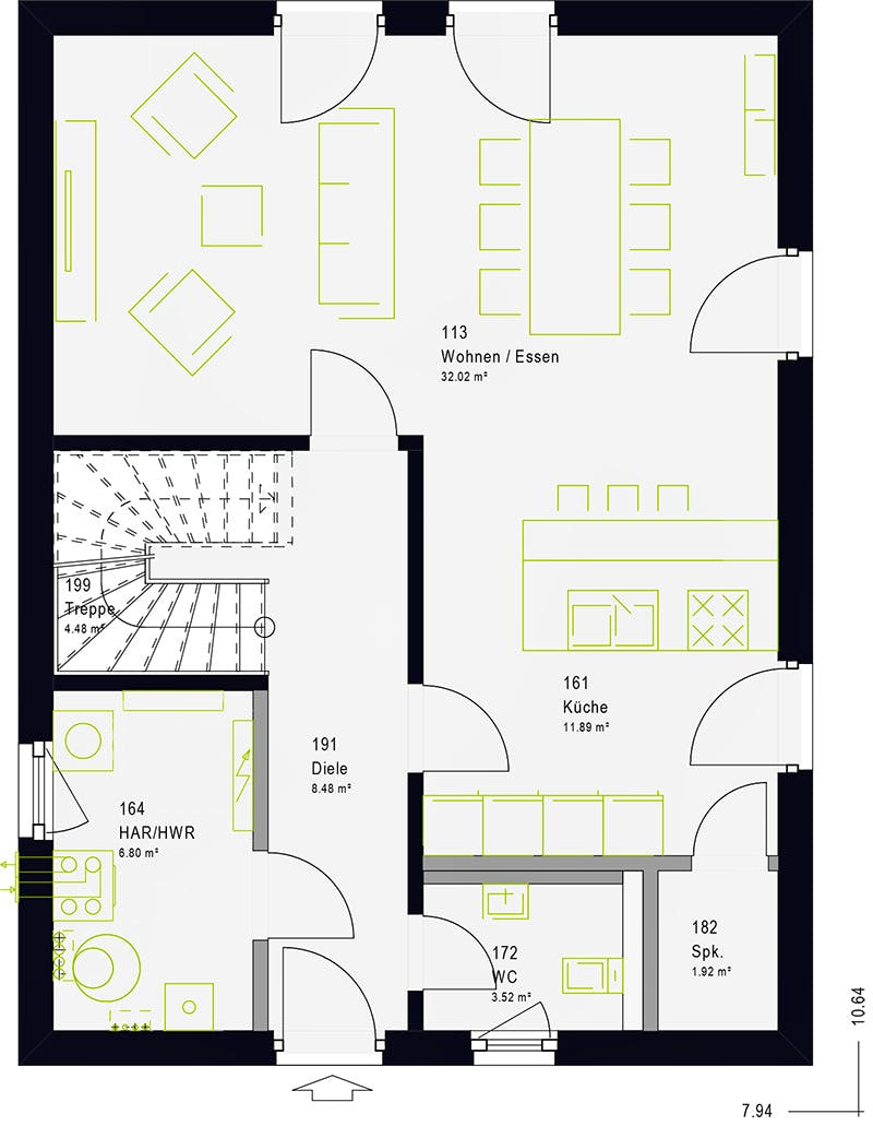 Fertighaus LifeStyle 13.07 S von massa haus Ausbauhaus ab 130999€, Satteldach-Klassiker Grundriss 1