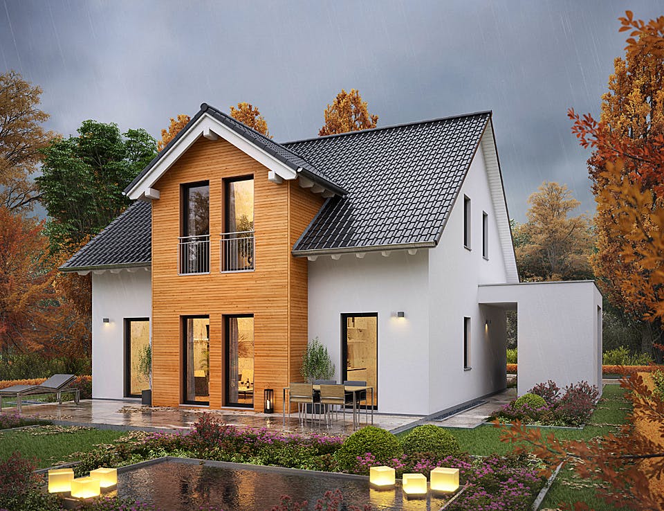 Fertighaus LifeStyle 14.01 S von massa haus Ausbauhaus ab 134999€, Satteldach-Klassiker Außenansicht 2