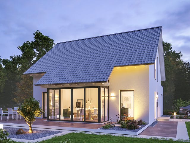Fertighaus LifeStyle 14.04 S von massa haus Ausbauhaus ab 134999€, Satteldach-Klassiker Außenansicht 1