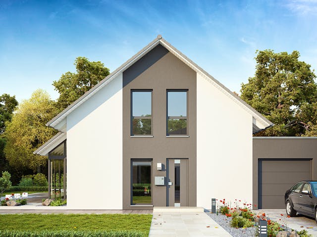 Fertighaus LifeStyle 14.04 S von massa haus Ausbauhaus ab 134999€, Satteldach-Klassiker Außenansicht 5