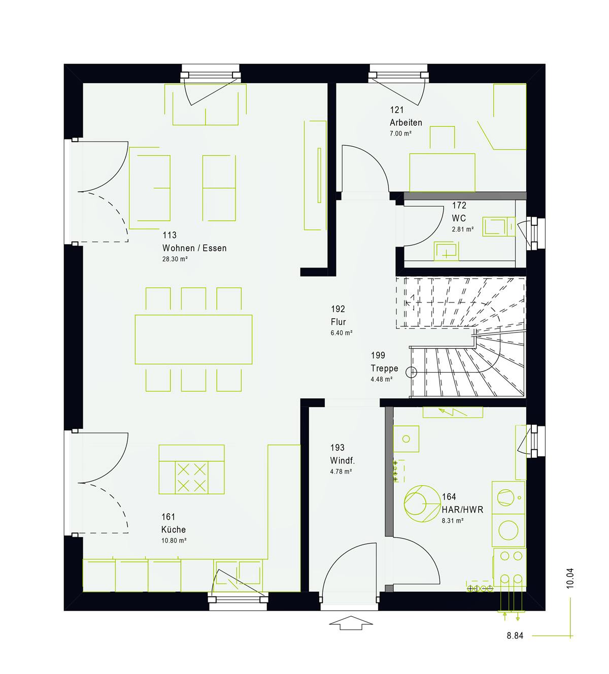 Fertighaus LifeStyle 14.04 S von massa haus Ausbauhaus ab 134999€, Satteldach-Klassiker Grundriss 1