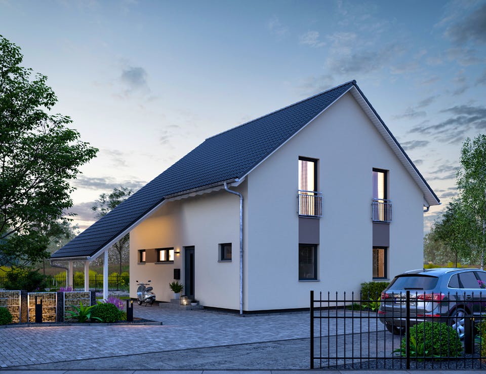 Fertighaus LifeStyle 16.03 S von massa haus Ausbauhaus ab 153999€, Satteldach-Klassiker Außenansicht 1