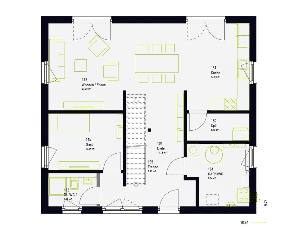 Fertighaus LifeStyle 16.03 S von massa haus Ausbauhaus ab 153999€, Satteldach-Klassiker Grundriss 1