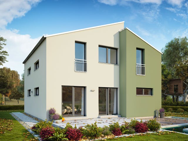 Fertighaus LifeStyle 16.05 P von massa haus Ausbauhaus ab 159999€, Pultdachhaus Außenansicht 1 Fertighaus LifeStyle 16.05 P von massa haus Ausbauhaus ab 159999€, Pultdachhaus Außenansicht 1