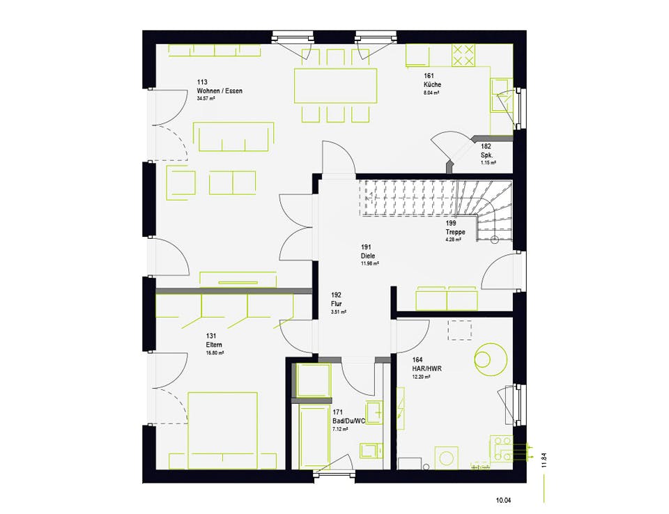 Fertighaus LifeStyle 17.01 S von massa haus Ausbauhaus ab 151999€, Satteldach-Klassiker Grundriss 1