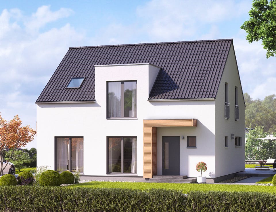 Fertighaus LifeStyle 18.06 S von massa haus Ausbauhaus ab 156999€, Satteldach-Klassiker Außenansicht 1