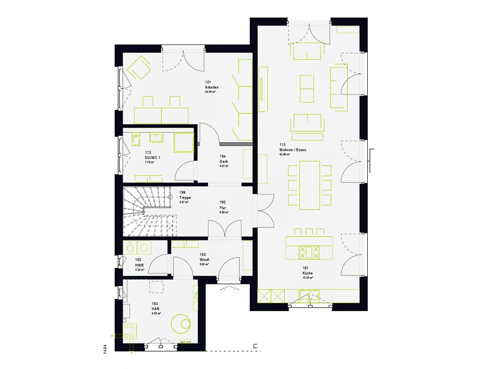Fertighaus LifeStyle 24.01 P von massa haus Ausbauhaus ab 200999€, Pultdachhaus Grundriss 1