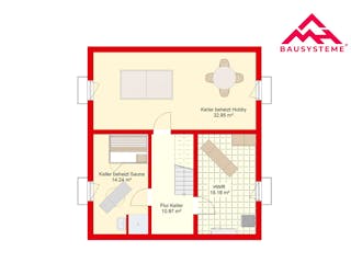 Massivhaus Trendhaus Junge Familie 135 und Keller mit LIAPLAN gebaut von Mein Haus Bausysteme, Grundriss 1