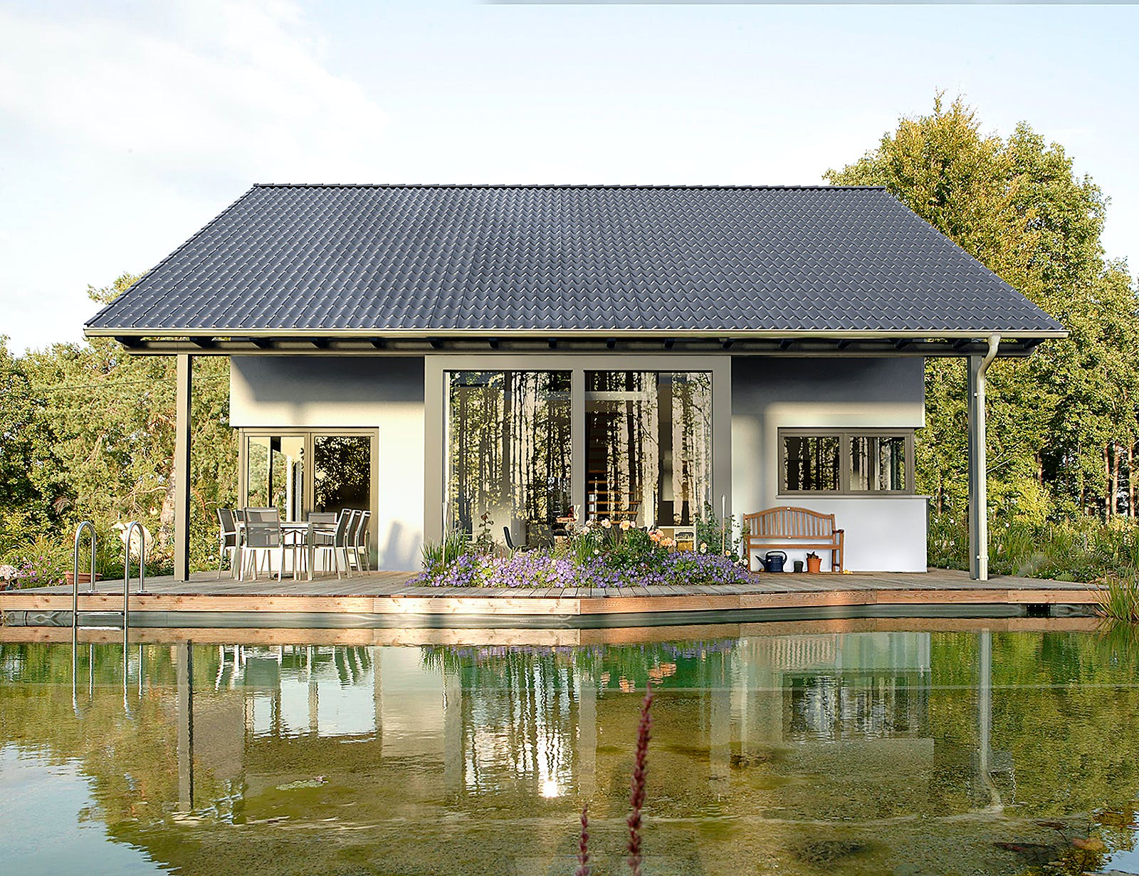 Fertighaus LINEAR mit Wintergarten von Meisterstück-HAUS, Satteldach-Klassiker Außenansicht 1