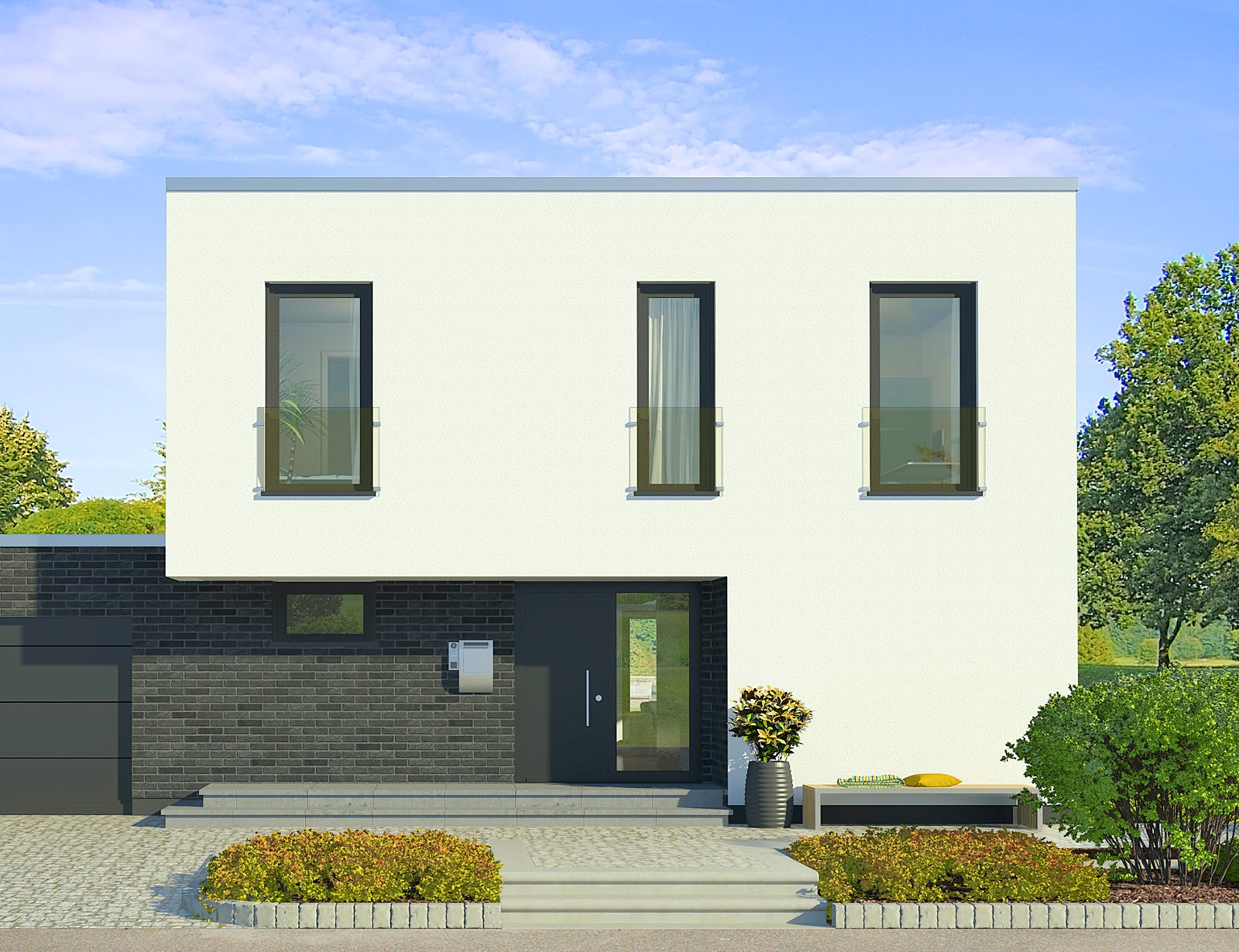 Fertighaus x-black 1 - Bauhaus-Villa mit Garage von Meisterstück-HAUS, Cubushaus Außenansicht 1