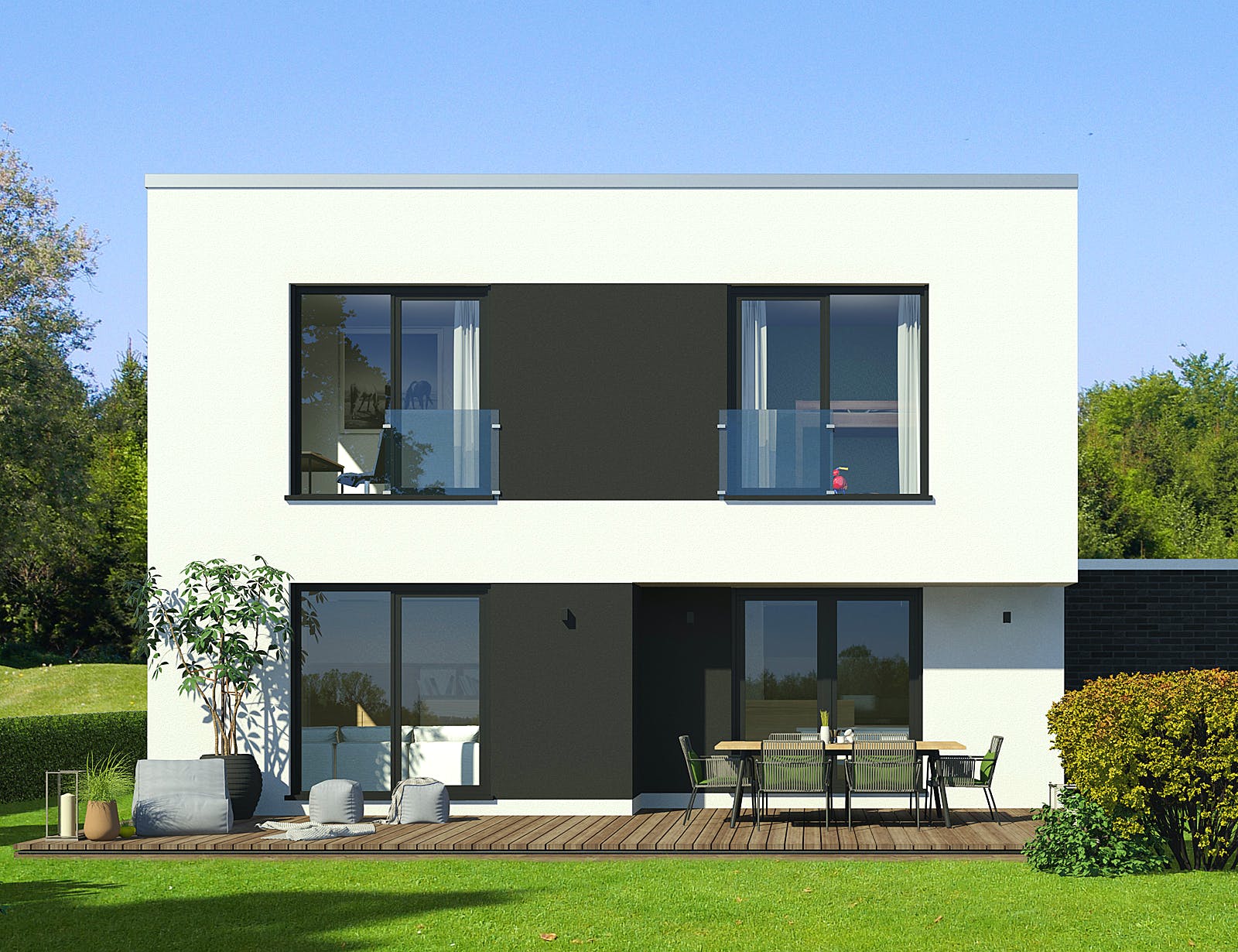 Fertighaus x-black 1 - Bauhaus-Villa mit Garage von Meisterstück-HAUS, Cubushaus Außenansicht 2