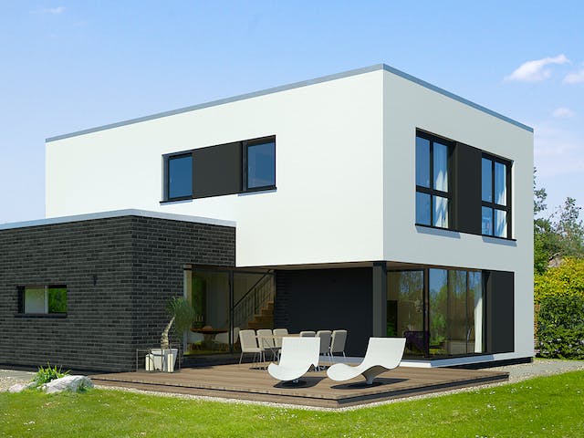 Fertighaus x-black2 - Das Bauhaus-Statement von Meisterstück-HAUS Schlüsselfertig ab 414873€, Cubushaus Außenansicht 1