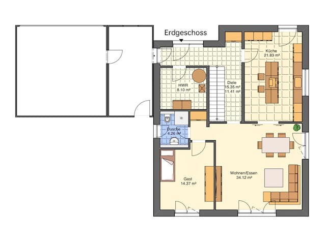 Massivhaus Stylisches Flachdachhaus von RheinMassiv Massivhäuser, Cubushaus Grundriss 1