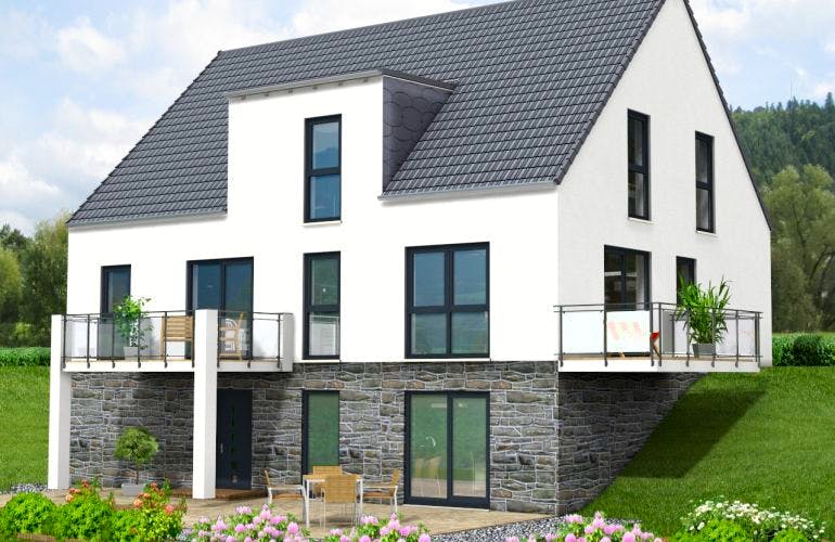 Massivhaus 3FH Version 372 von Grundsteinhaus Schlüsselfertig ab 451700€,  Außenansicht 1