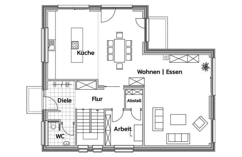 Massivhaus ALSTERTAL von Kagebau, Cubushaus Grundriss 1