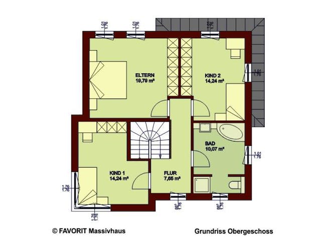 Massivhaus Ambiente 141 (inactive) von FAVORIT Massivhaus Schlüsselfertig ab 276570€, Stadtvilla Grundriss 1