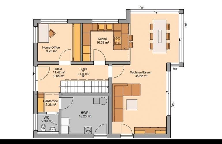 Massivhaus ARCHITEKTENHAUS ALLEA von Kern-Haus Chemnitz Schlüsselfertig ab 409900€,  Grundriss 1