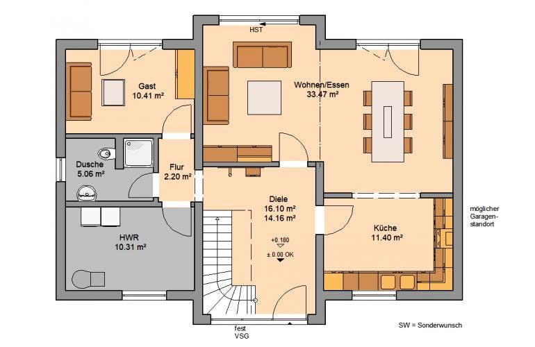 Massivhaus ARCHITEKTENHAUS AURO von Kern-Haus Chemnitz Schlüsselfertig ab 439900€,  Grundriss 1