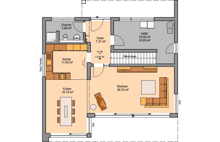 Massivhaus ARCHITEKTENHAUS ELEA von Kern-Haus Chemnitz Schlüsselfertig ab 518900€, Satteldach-Klassiker Grundriss 1