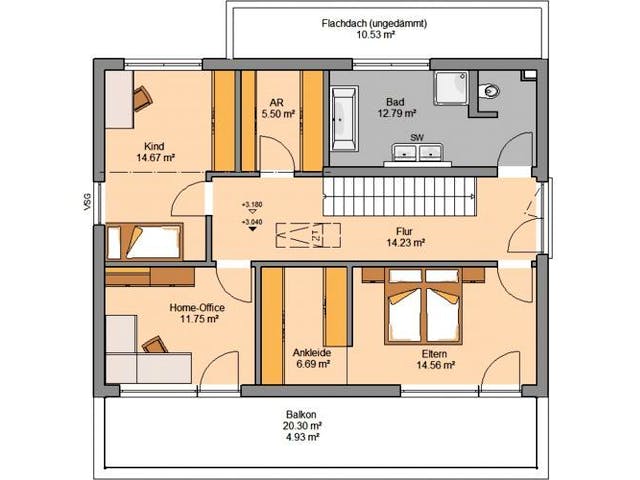 Massivhaus ARCHITEKTENHAUS ELEA von Kern-Haus Chemnitz Schlüsselfertig ab 589900€,  Grundriss 2