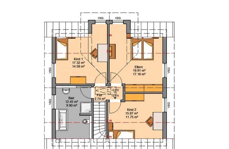 Massivhaus ARCHITEKTENHAUS ESPRIT KLINKER von Kern-Haus Chemnitz Schlüsselfertig ab 322900€, Satteldach-Klassiker Grundriss 1