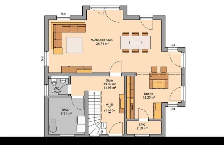 Massivhaus ARCHITEKTENHAUS ESPRIT TRENDLINE von Kern-Haus Chemnitz Schlüsselfertig ab 389900€,  Grundriss 1
