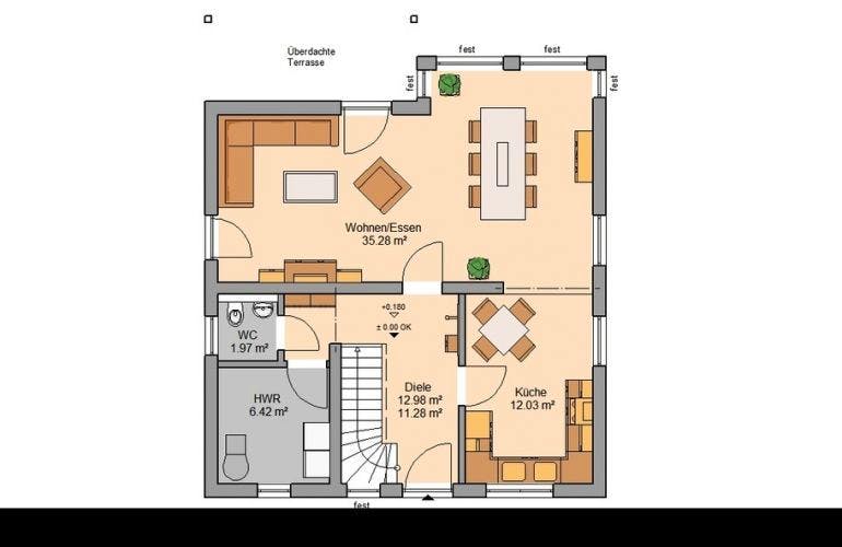 Massivhaus ARCHITEKTENHAUS FAMILY von Kern-Haus Chemnitz Schlüsselfertig ab 304900€, Satteldach-Klassiker Grundriss 1