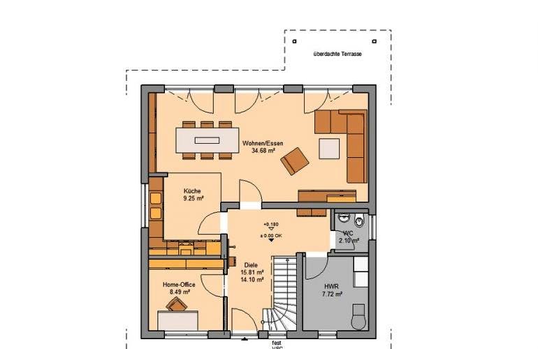 Massivhaus ARCHITEKTENHAUS JANO von Kern-Haus Chemnitz Schlüsselfertig ab 325900€, Satteldach-Klassiker Grundriss 1