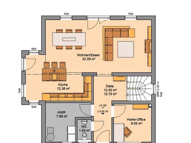 Massivhaus ARCHITEKTENHAUS KOMFORT TRENDLINE von Kern-Haus Chemnitz Schlüsselfertig ab 379900€,  Grundriss 2