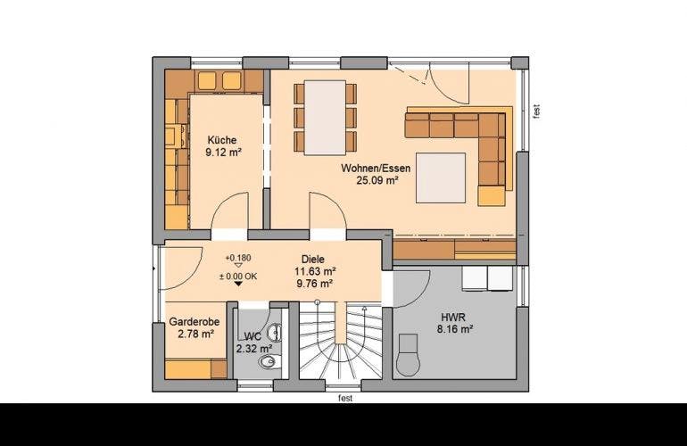 Massivhaus ARCHITEKTENHAUS LOOP CLASSIC von Kern-Haus Chemnitz Schlüsselfertig ab 329900€,  Grundriss 1