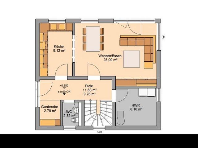 Massivhaus ARCHITEKTENHAUS LOOP CLASSIC von Kern-Haus Chemnitz Schlüsselfertig ab 329900€,  Grundriss 1