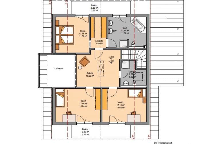 Massivhaus ARCHITEKTENHAUS LUCE von Kern-Haus Chemnitz Schlüsselfertig ab 562900€, Satteldach-Klassiker Grundriss 1