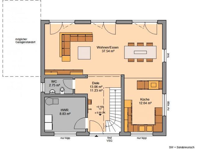 Massivhaus ARCHITEKTENHAUS TREND von Kern-Haus Chemnitz Schlüsselfertig ab 372900€,  Grundriss 1