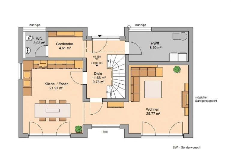 Massivhaus ARCHITEKTENHAUS VIO PLUS von Kern-Haus Chemnitz Schlüsselfertig ab 355900€, Pultdachhaus Grundriss 1