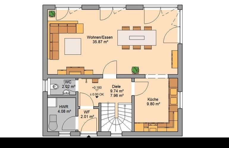Massivhaus ARCHITEKTENHAUS VISION PLUS von Kern-Haus Chemnitz Schlüsselfertig ab 325900€, Pultdachhaus Grundriss 1
