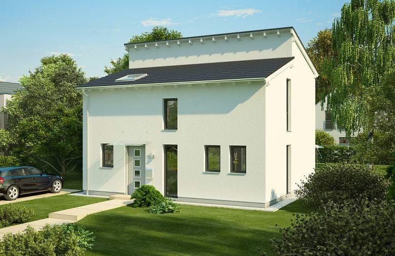 Massivhaus ARCHITEKTENHAUS VISION von Kern-Haus Chemnitz Schlüsselfertig ab 317900€, Pultdachhaus Außenansicht 2