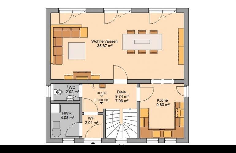 Massivhaus ARCHITEKTENHAUS VISION von Kern-Haus Chemnitz Schlüsselfertig ab 317900€, Pultdachhaus Grundriss 1