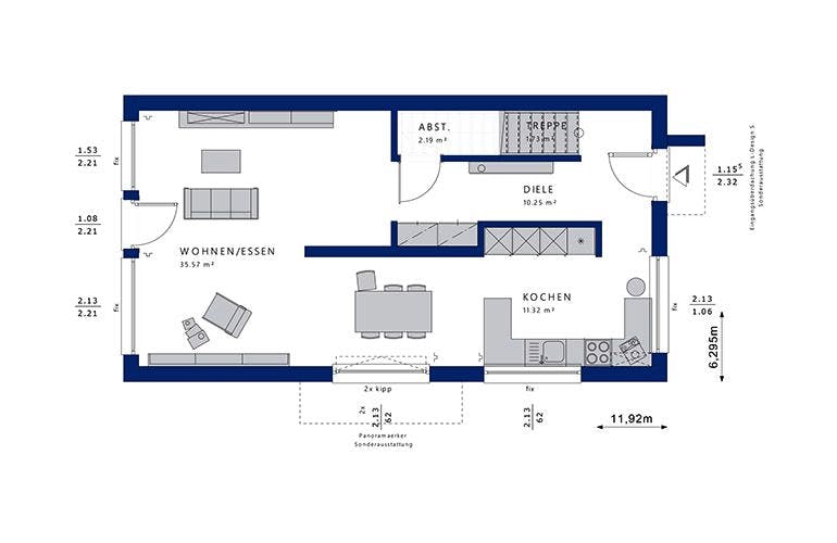 Fertighaus BALANCE 120 V3 von Bien-Zenker Schlüsselfertig ab 376831€, Cubushaus Grundriss 1
