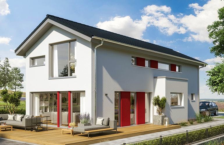 Fertighaus BALANCE 145 V2 von Bien-Zenker Schlüsselfertig ab 408302€, Satteldach-Klassiker Außenansicht 1