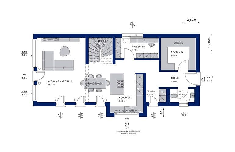 Fertighaus BALANCE 145 V2 von Bien-Zenker Schlüsselfertig ab 408302€, Satteldach-Klassiker Grundriss 1