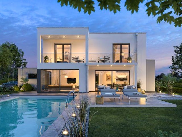 Massivhaus BAUHAUS ANTEO von Kern-Haus Chemnitz Schlüsselfertig ab 592900€, Cubushaus Außenansicht 1