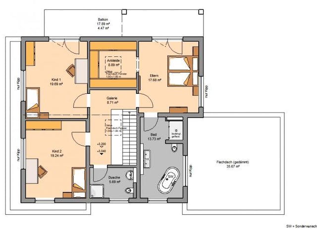 Massivhaus BAUHAUS ANTEO von Kern-Haus Chemnitz Schlüsselfertig ab 669900€, Cubushaus Grundriss 1