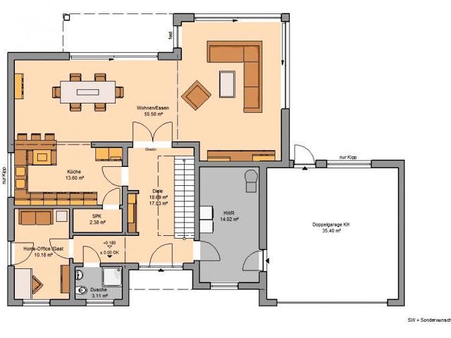 Massivhaus BAUHAUS ANTEO von Kern-Haus Chemnitz Schlüsselfertig ab 669900€, Cubushaus Grundriss 2