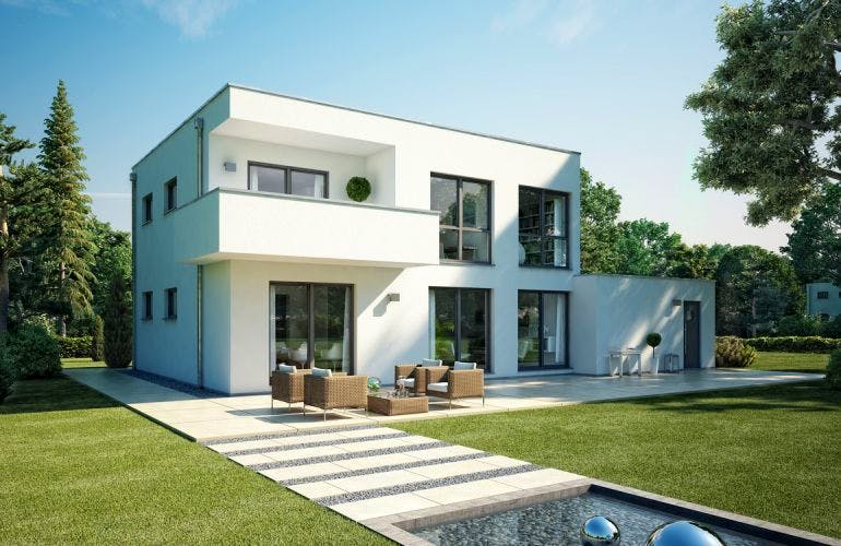 Massivhaus BAUHAUS CUBE mit Doppelgarage von Kern-Haus Chemnitz Schlüsselfertig ab 502900€, Cubushaus Außenansicht 2
