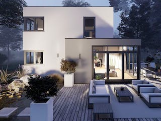 Massivhaus Bauhaus Heuzert 10-014 von Econ Das Haus, Cubushaus Außenansicht 1