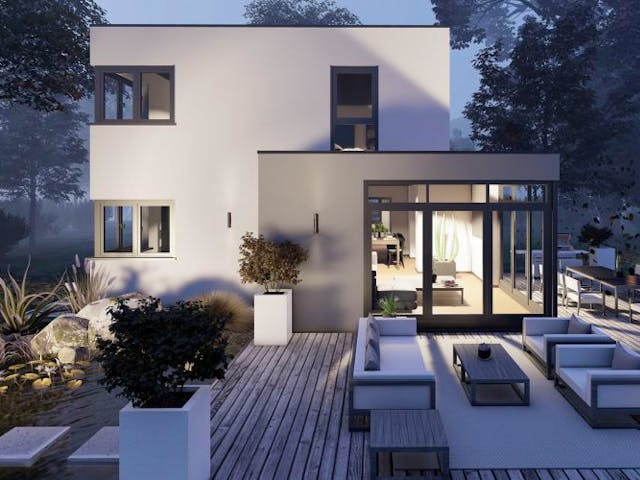 Massivhaus Bauhaus Heuzert 10-014 von Econ Das Haus, Cubushaus Außenansicht 1