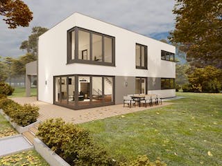 Massivhaus Bauhaus Niedersayn 10-010 von Econ Das Haus, Cubushaus Außenansicht 1