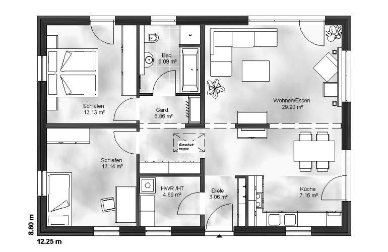 Massivhaus Bungalow 1 von Massive Wohnbau, Bungalow Grundriss 1